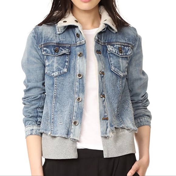 Free People Distressed Denim Attached Gray Hoodie